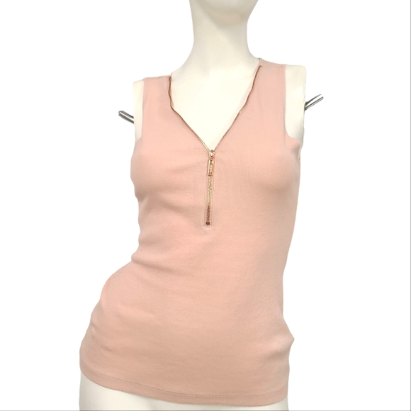 GUESS Pink Ribbed Zipper Front Tank size Small - Picture 2 of 7